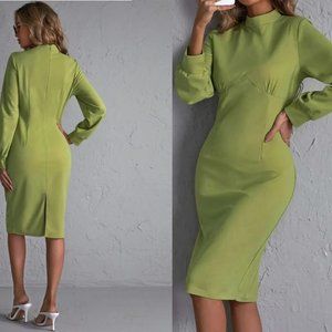 ⭐️ NEW!! Size 4 Lime Green Mock Neck Fitted Dress